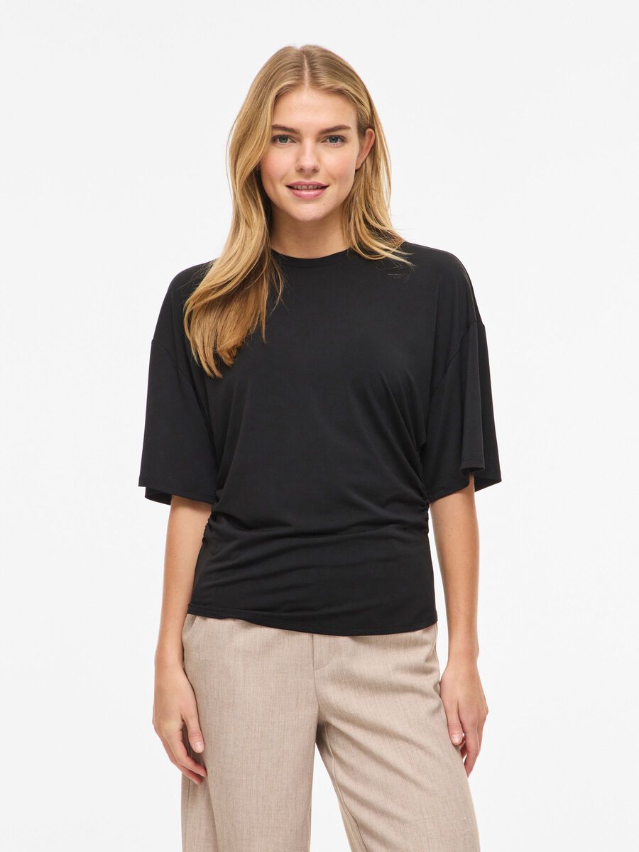 Product carousel image - VISAGA ROUND NECK SHORT SLEEVED TOP, Black | 1
