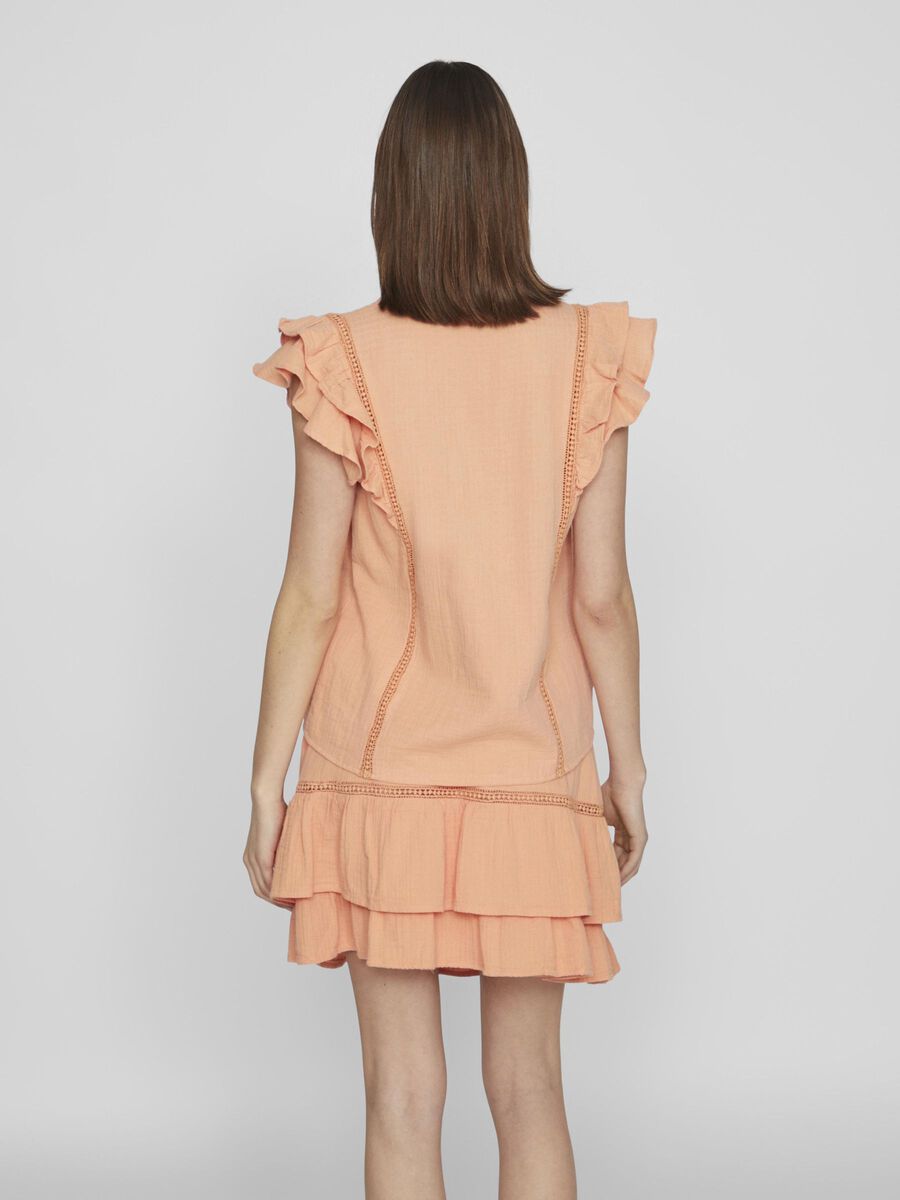 VILA RUFFLE SHORT SLEEVED TOP, Shell Coral, highres - 14093835_ShellCoral_004.jpg