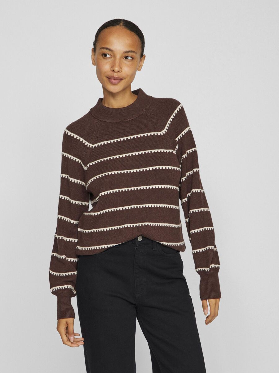 VILA STRIPED KNITTED PULLOVER, Coffee Bean, highres - 14094187_CoffeeBean_1108651_003.jpg