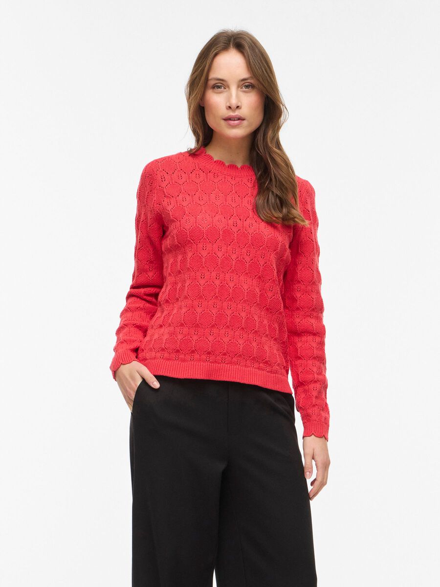 Product carousel image - VILOWEN POINTELLE STRIKKET PULLOVER, Hibiscus | 1