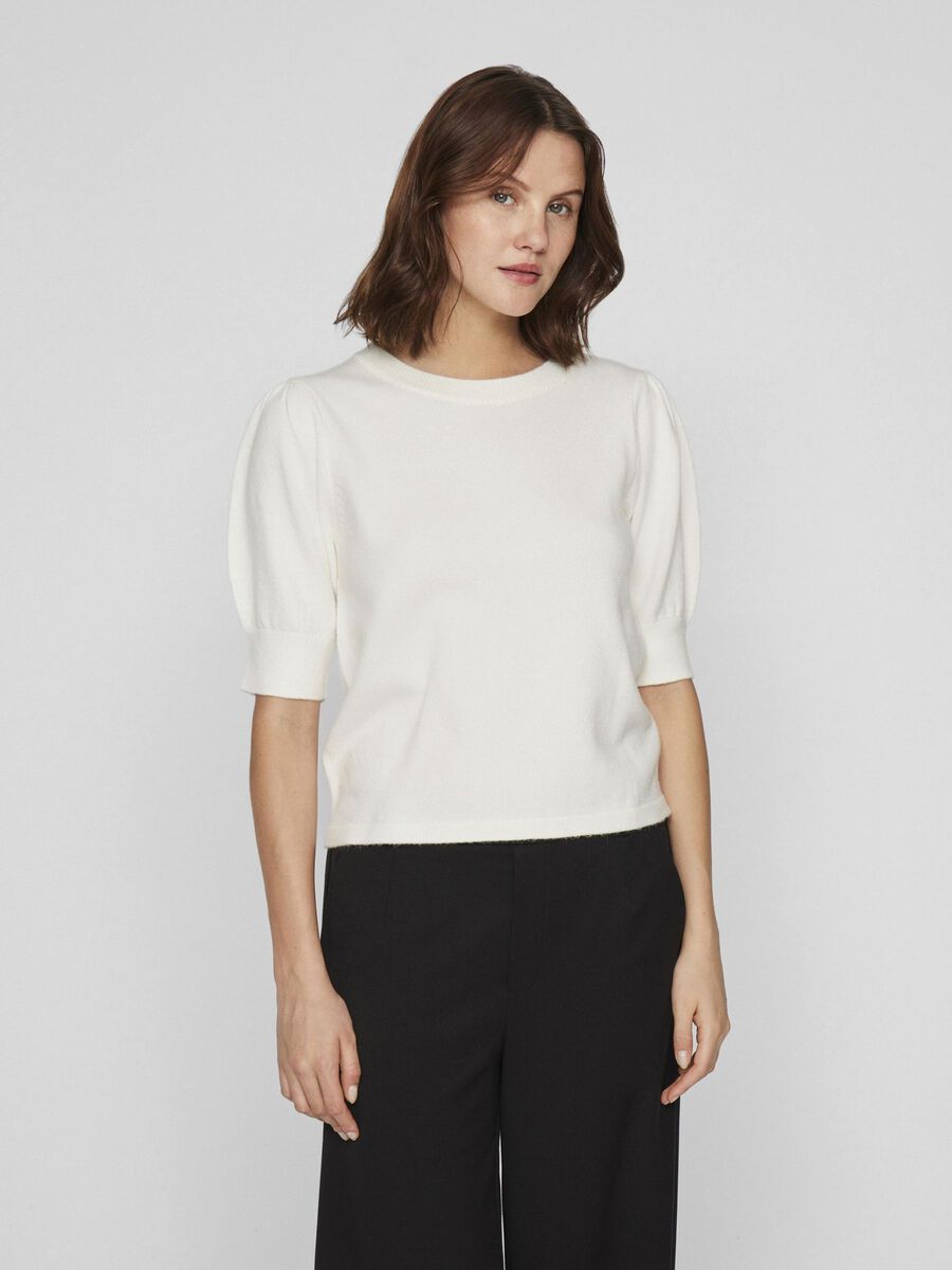 VILA VIRIL SHORT SLEEVED KNITTED TOP, White Alyssum, highres - 14105306_WhiteAlyssum_003.jpg