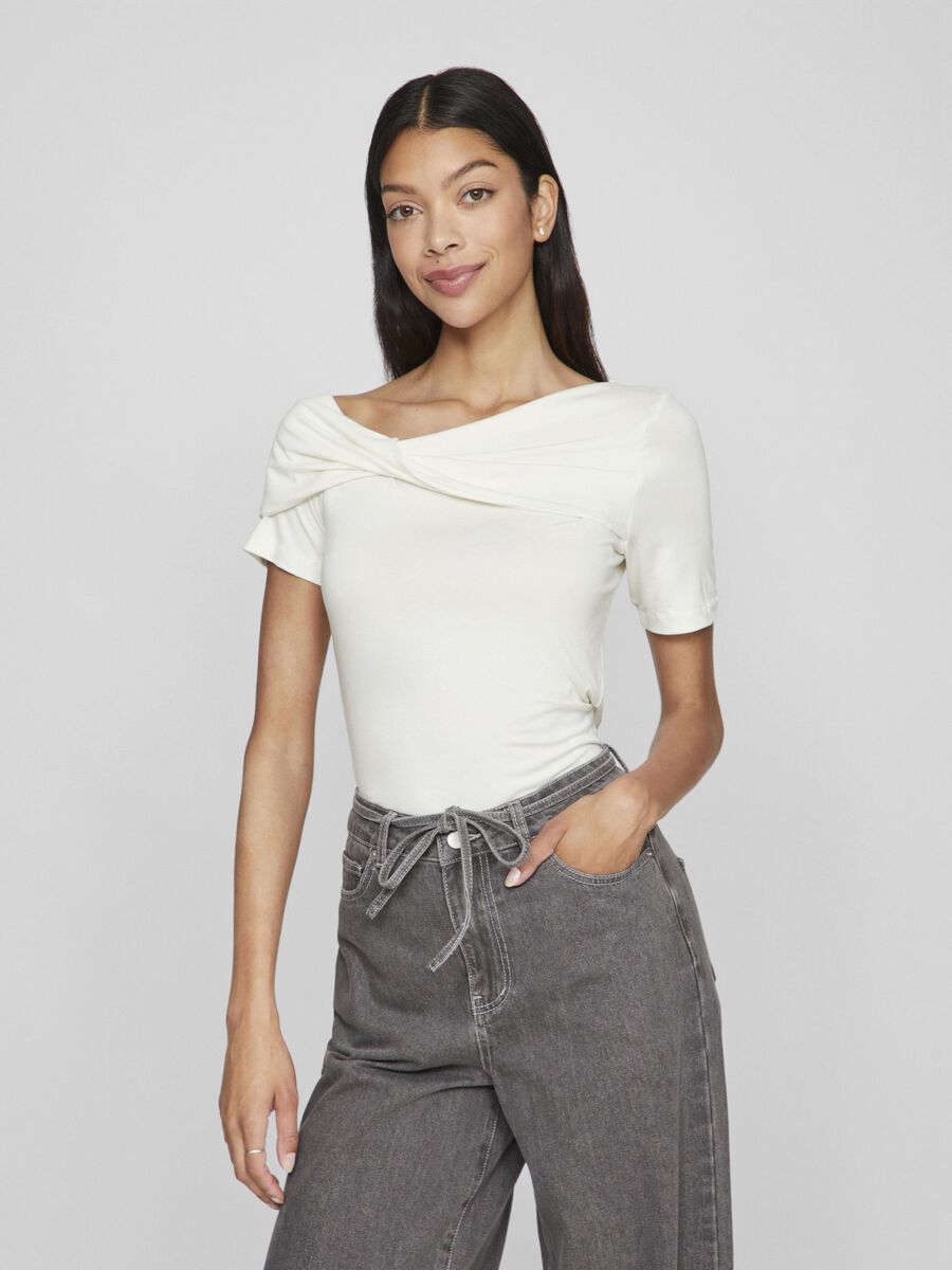 VILA SHORT SLEEVED TWIST TOP, Cloud Dancer, highres - 14106169_CloudDancer_003.jpg