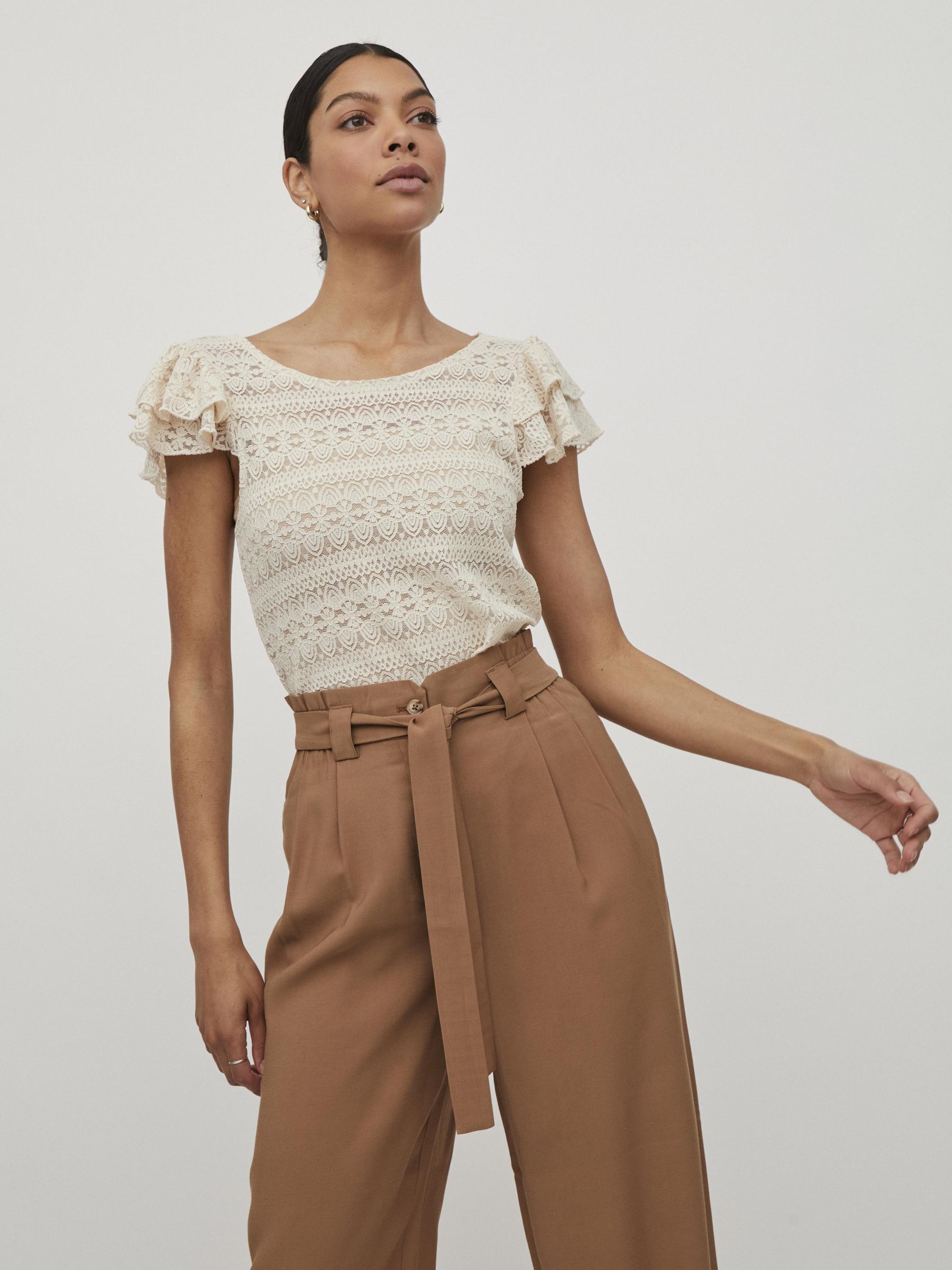Vila Ruffle Cap Sleeve Top - Women - Beige - Size XS