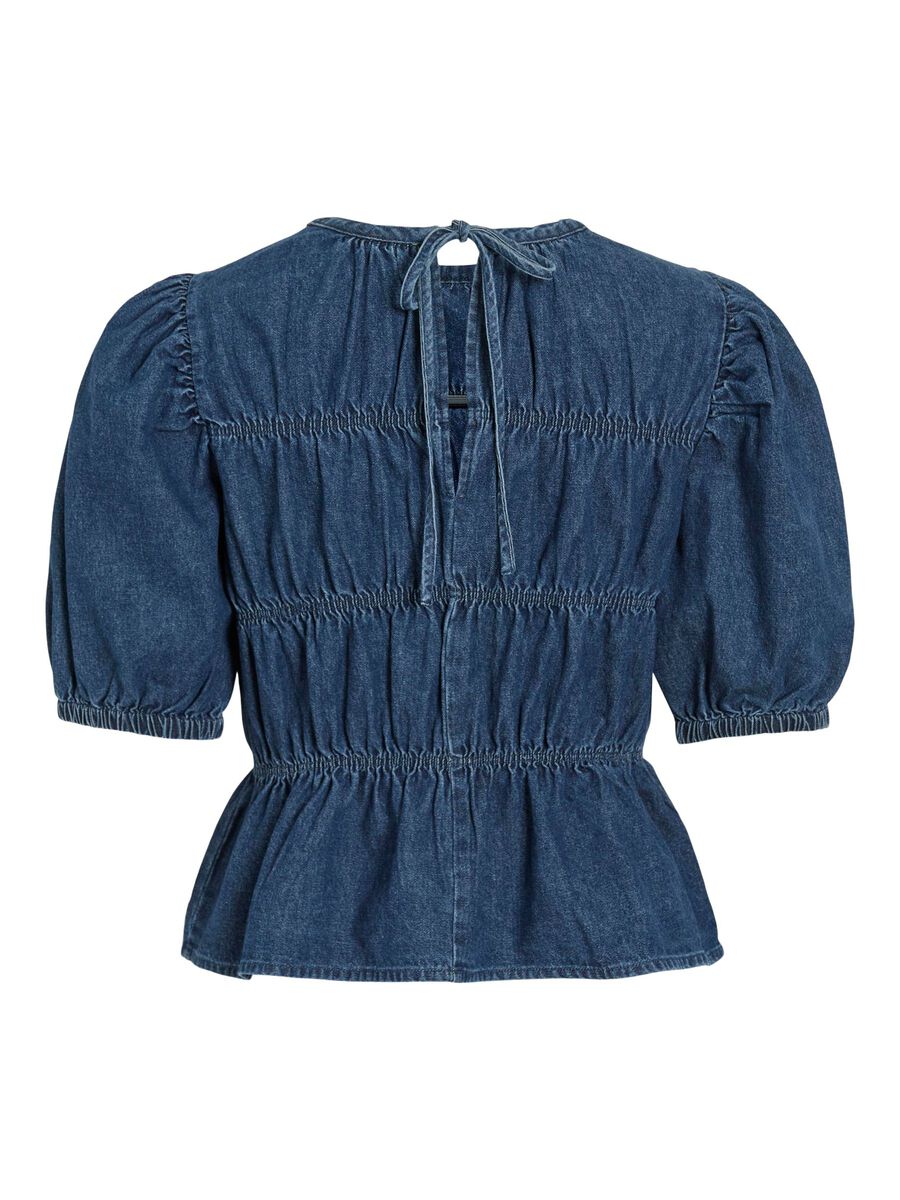VILA VIHEIDI DENIM SHORT SLEEVED TOP, Dark Blue Denim, highres - 14111869_DarkBlueDenim_002.jpg