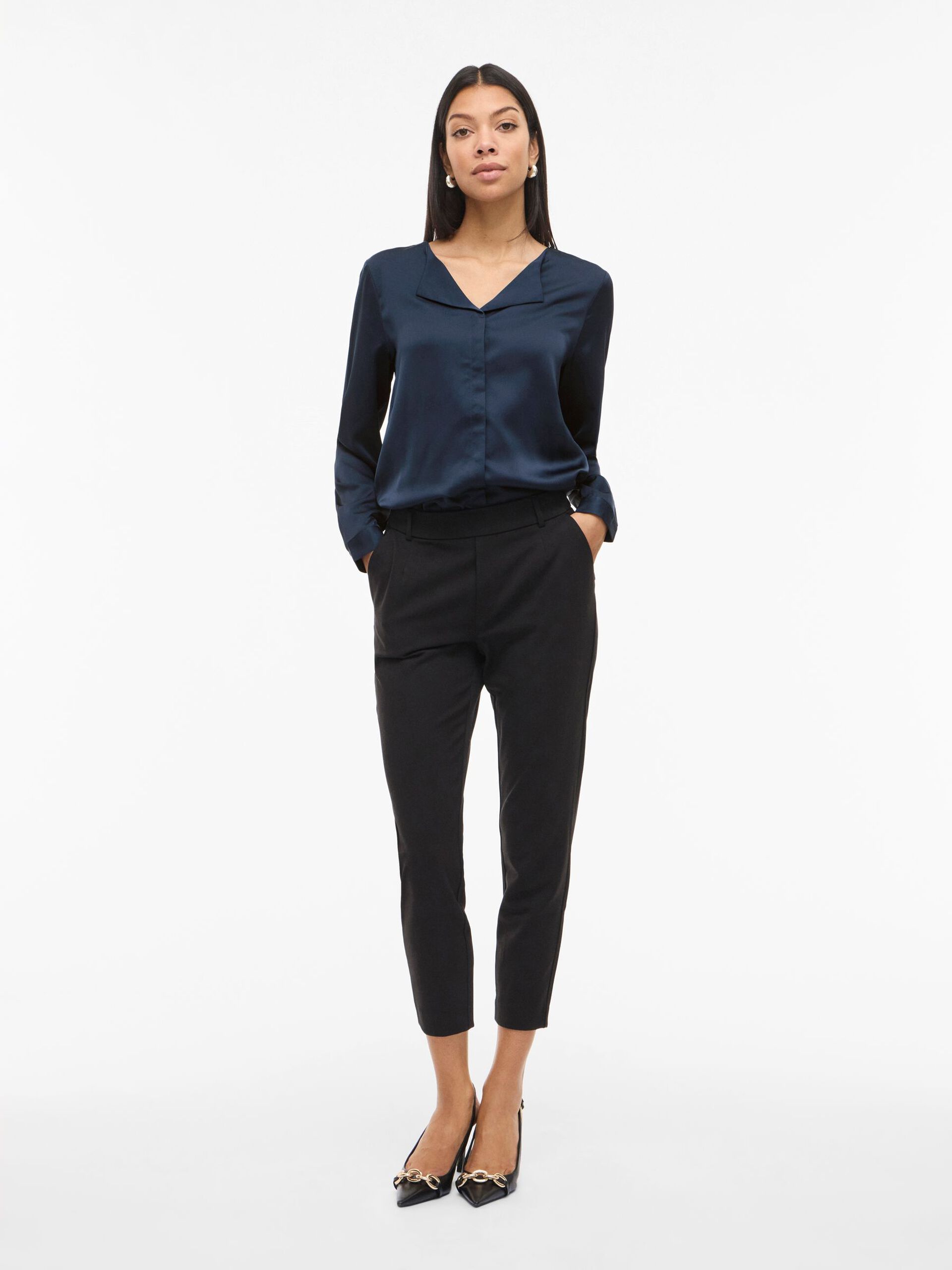 Carousel image - VIELLETTE V-NECK LONG SLEEVED SHIRT, Navy Blazer | 4