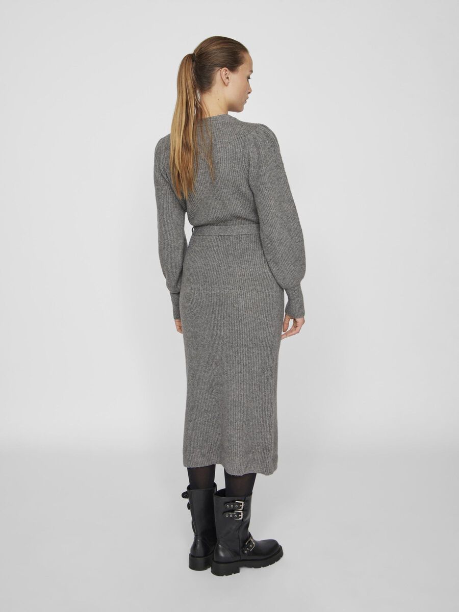 VILA LONG SLEEVED  KNITTED DRESS, Medium Grey Melange, highres - 14103870_MediumGreyMelange_004.jpg
