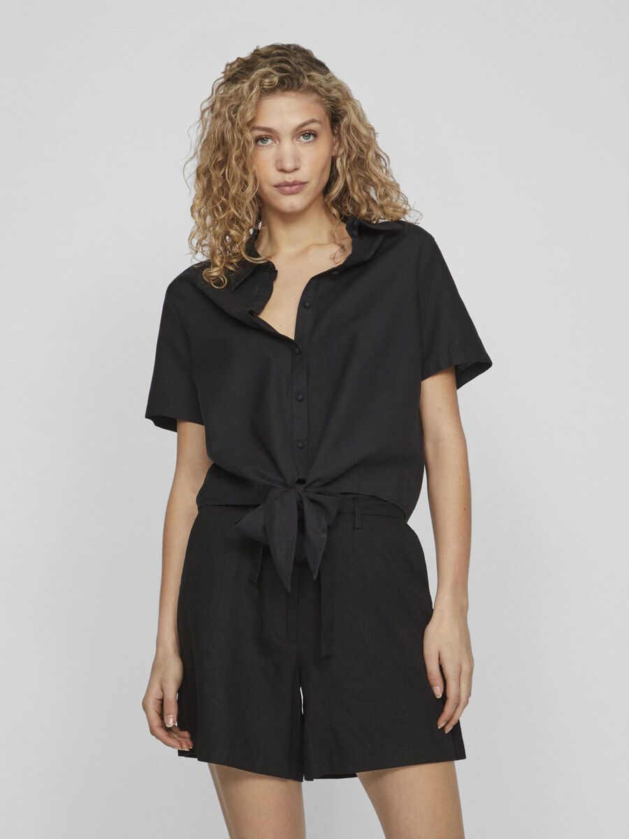 VILA FRONT KNOT SHORT SLEEVED SHIRT, Black Beauty, highres - 14096244_BlackBeauty_003.jpg