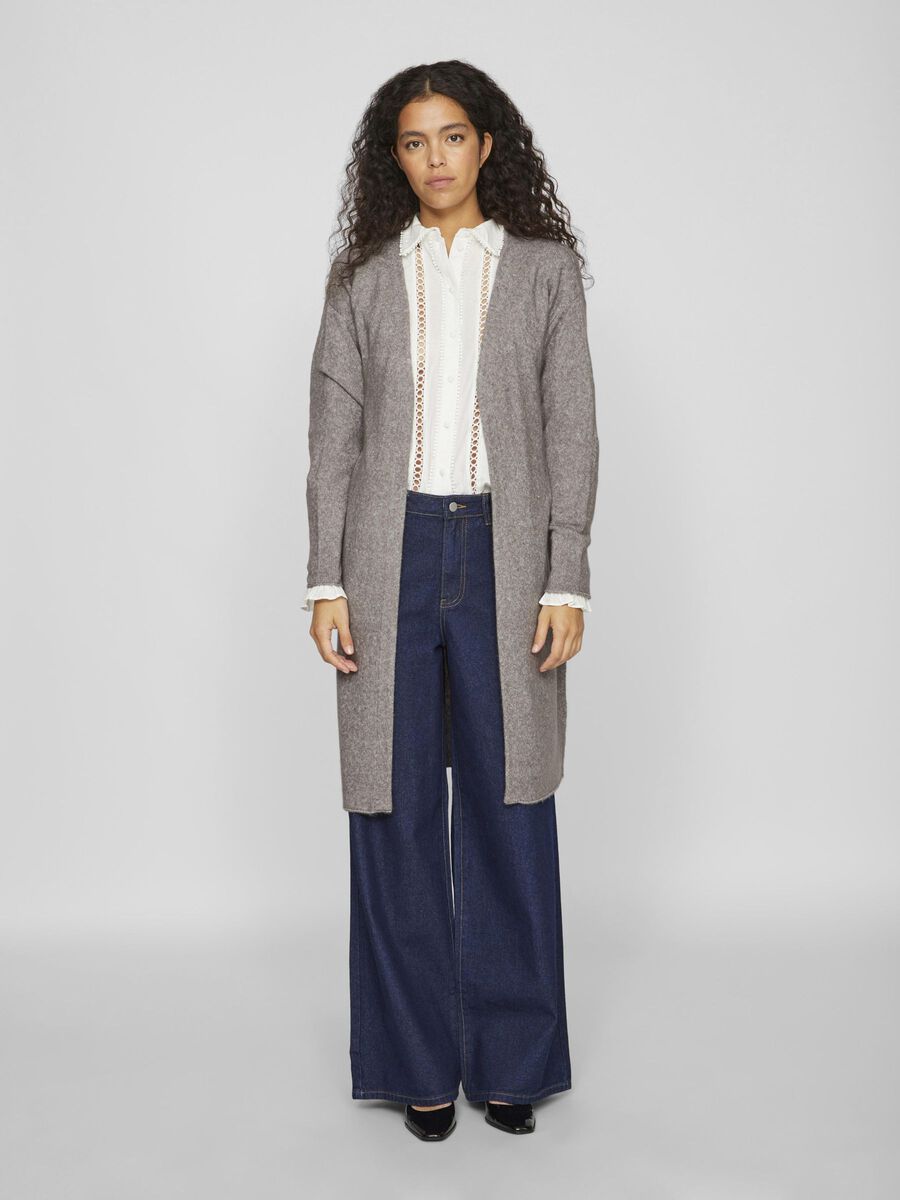 VILA LONG CARDIGAN EN MAILLE, Medium Grey Melange, highres - 14101218_MediumGreyMelange_003.jpg