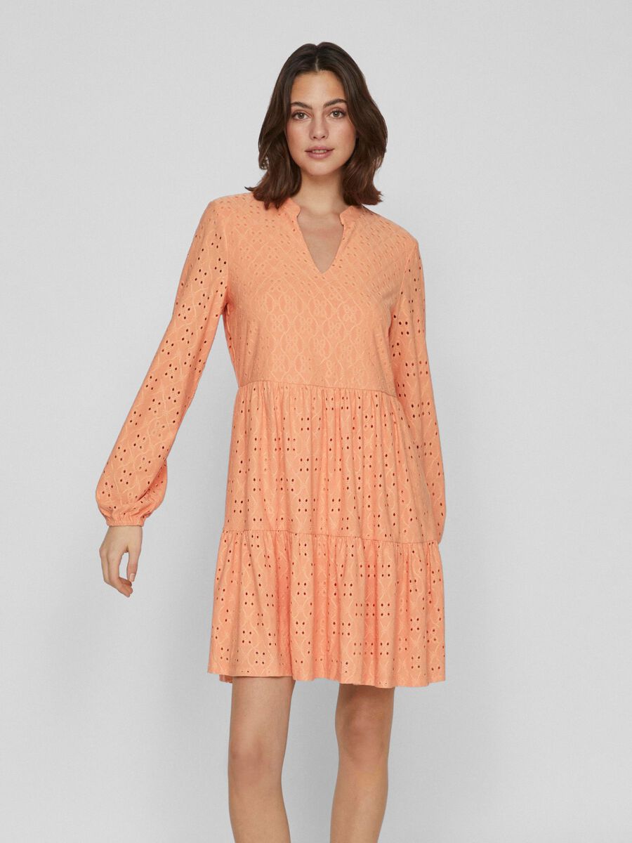 VILA VIKAWA LONG SLEEVED SHORT DRESS, Shell Coral, highres - 14070250_ShellCoral_003.jpg