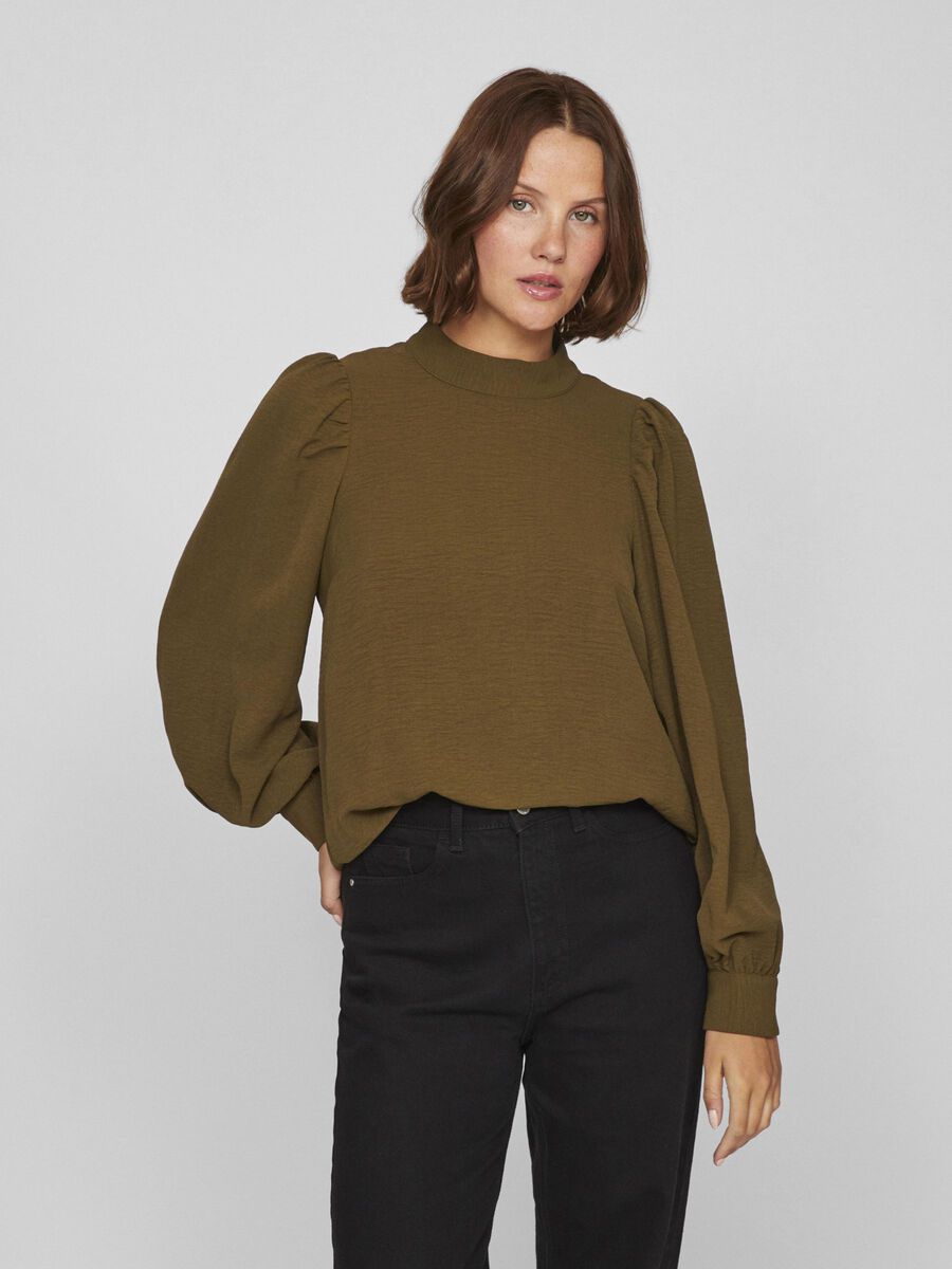 VILA HIGH NECK LONG SLEEVED BLOUSE, Dark Olive, highres - 14104001_DarkOlive_003.jpg