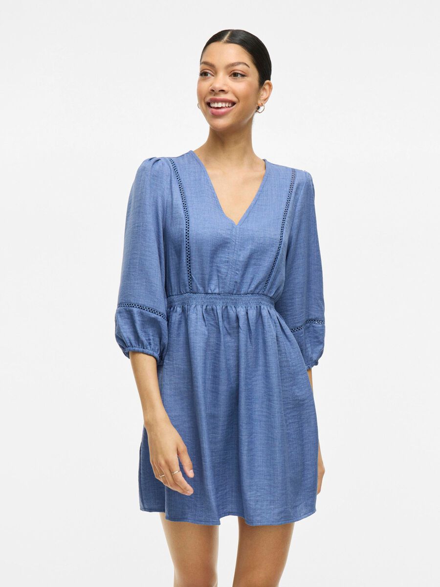 VILA VISHIKA V-NECK SHORT DRESS, Blue Denim, highres - 14108315_BlueDenim_003.jpg
