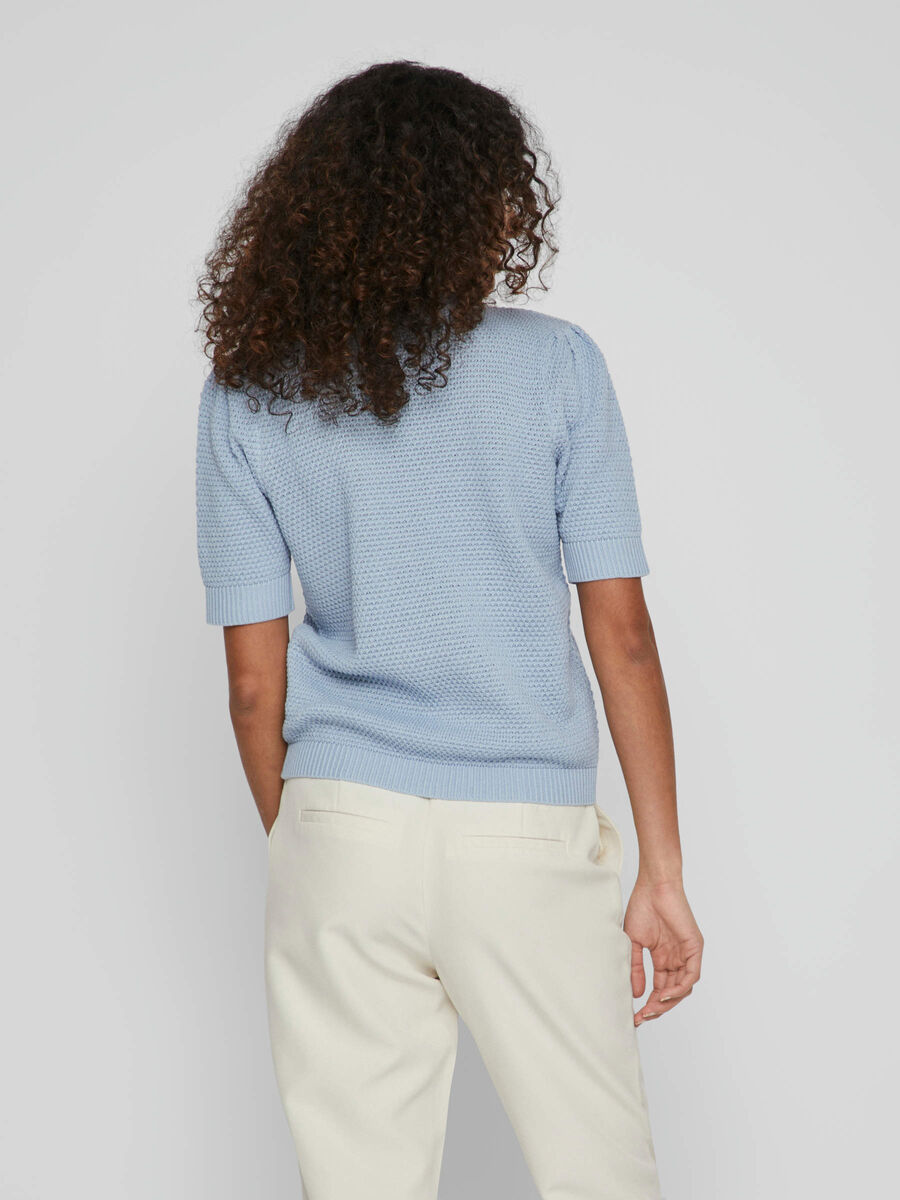VILA SHORT-SLEEVED KNITTED TOP, Kentucky Blue, highres - 14084421_KentuckyBlue_004.jpg