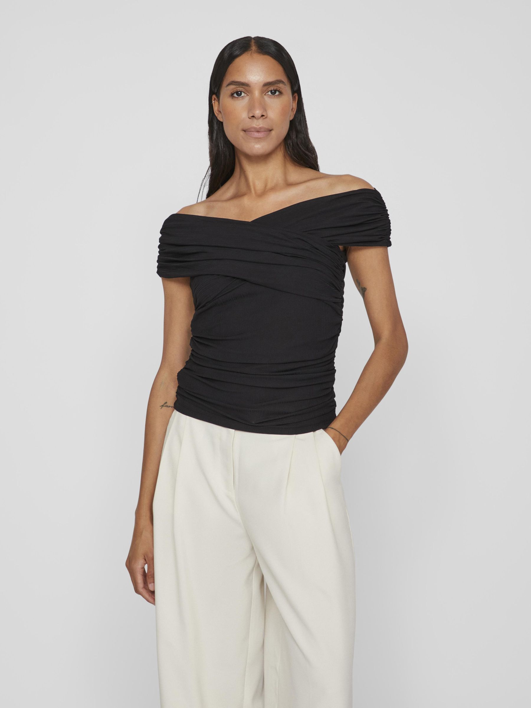 RUCHED OFF SHOULDER TOP Black VILA