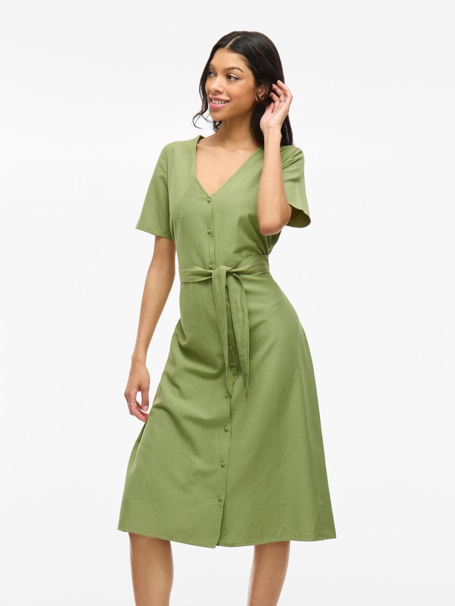 VILA SHORT SLEEVED MIDI DRESS, Sage, highres - 14096276_Sage_003.jpg