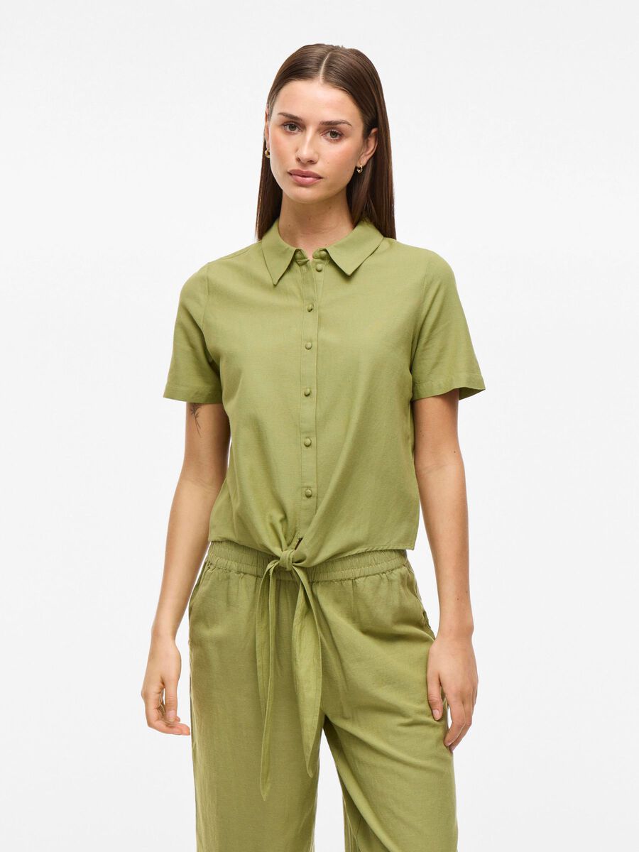 VILA FRONT KNOT SHORT SLEEVED SHIRT, Sage, highres - 14096244_Sage_003.jpg