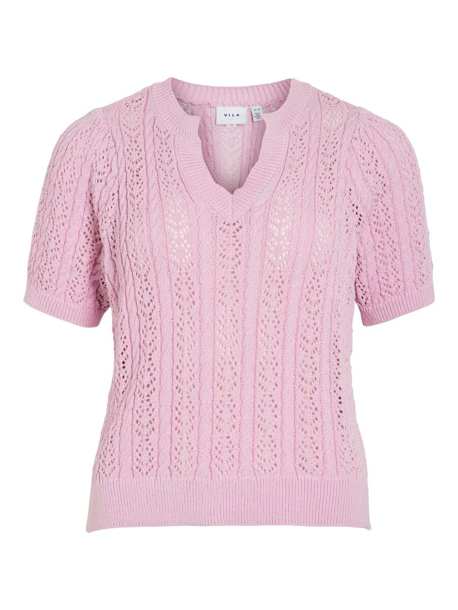 VILA SHORT SLEEVED KNITTED TOP, Winsome Orchid, highres - 14103437_WinsomeOrchid_001.jpg