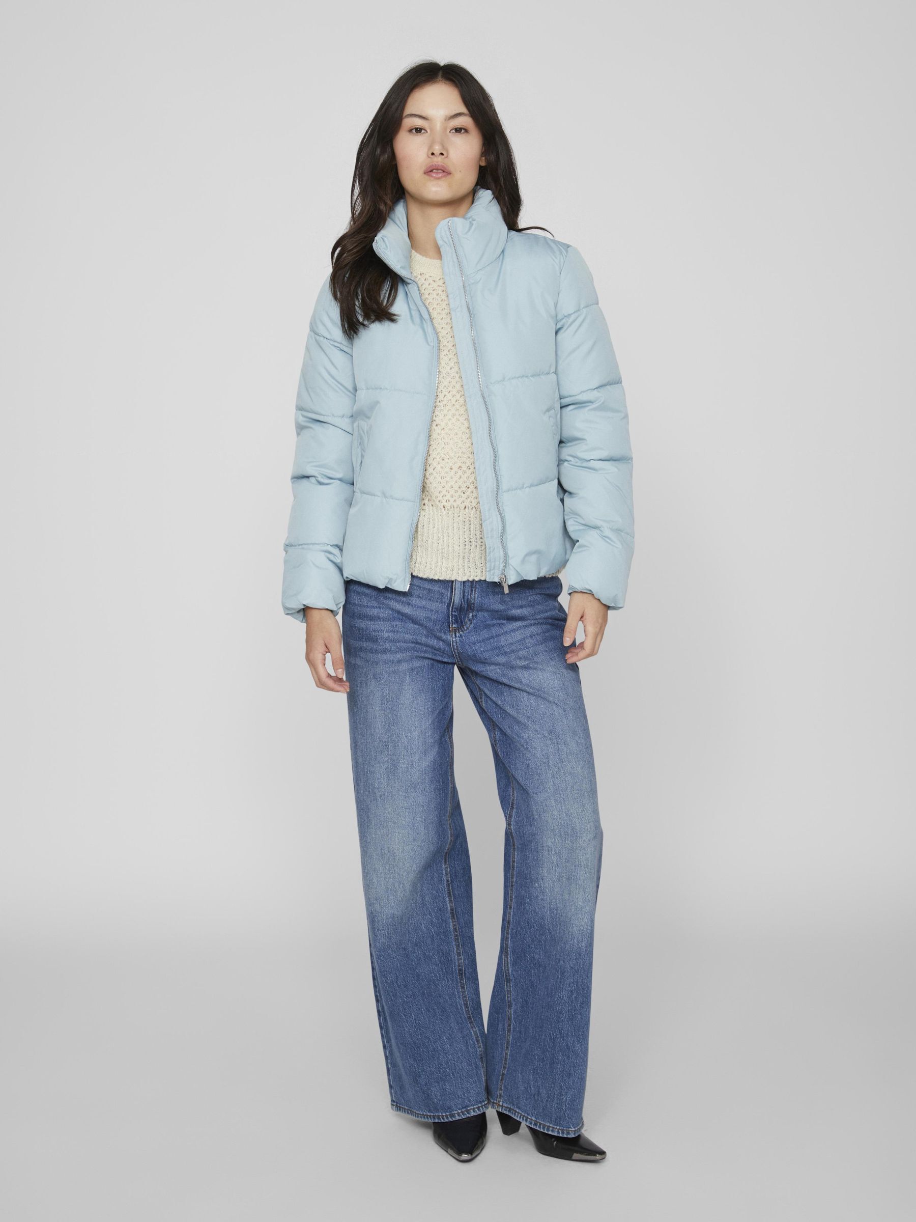 Grey short puffer jacket discount