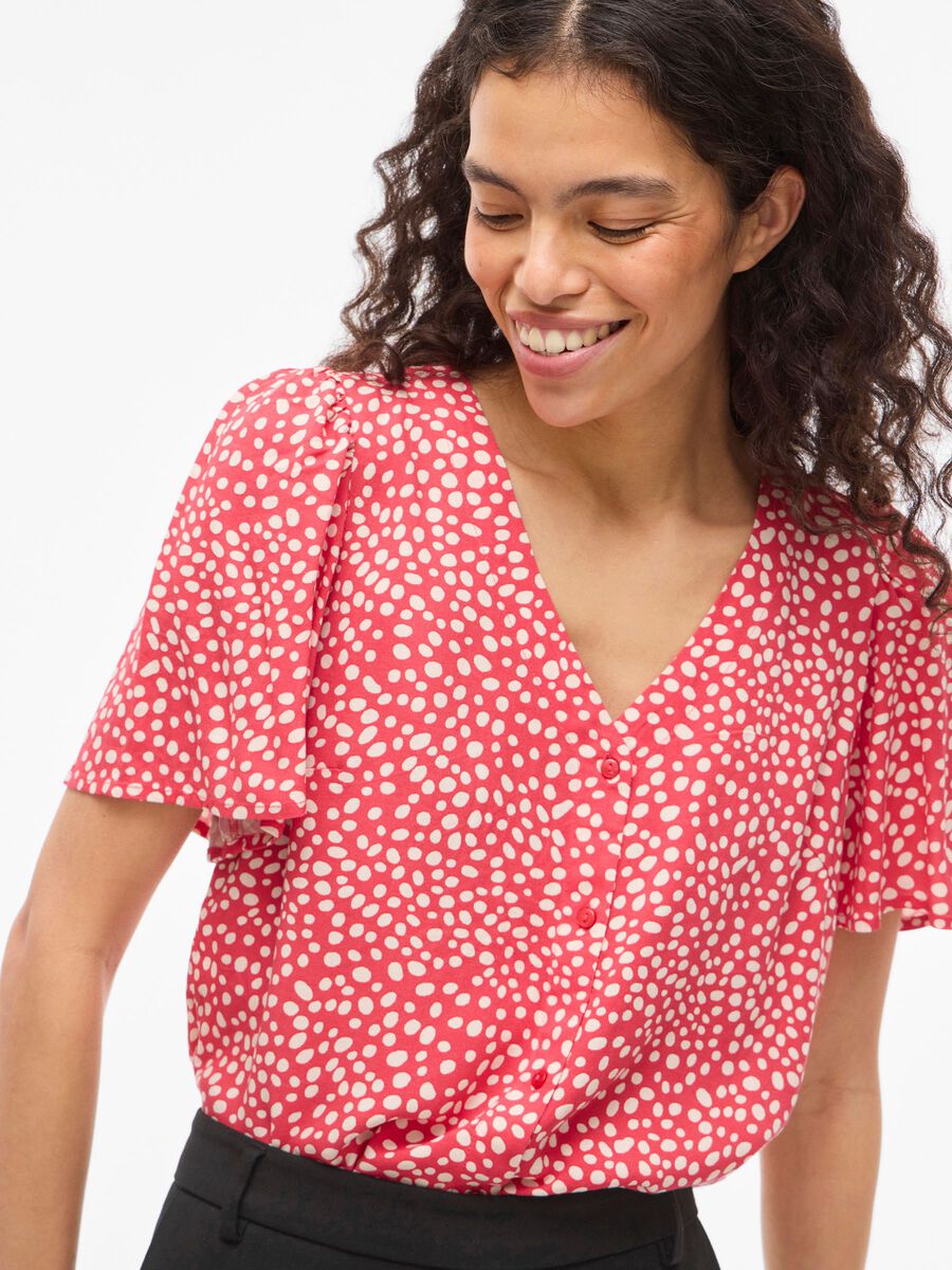 Carousel image - VIGRACE V-NECK SHORT SLEEVED SHIRT, Hibiscus | 3