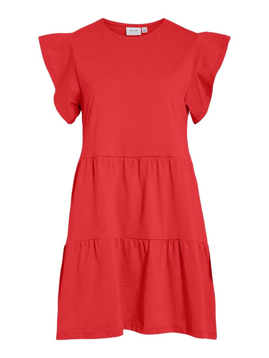 Vila SHORT-SLEEVED SHORT DRESS, Poppy Red, highres - 14087541_PoppyRed_001.jpg