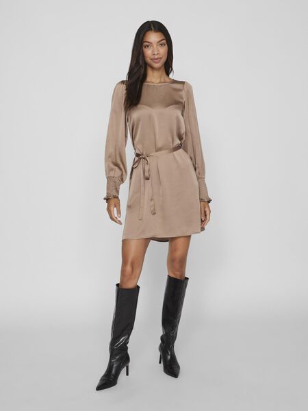 Vila TIE WAIST LONG SLEEVED DRESS, Fossil, highres - 14092497_Fossil_003.jpg