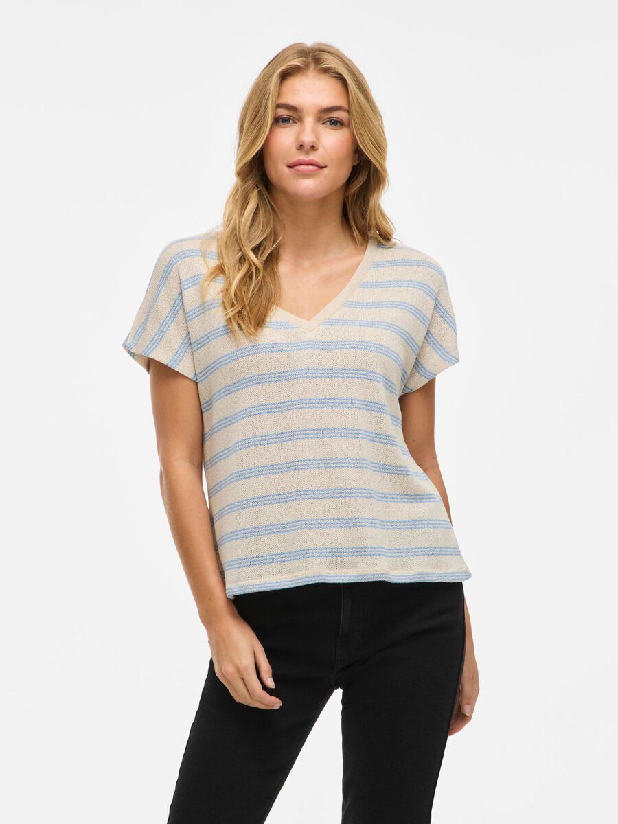 VILA VIHERMINA V-NECK SHORT SLEEVED TOP, Birch, highres - 14107634_Birch_1217984_003.jpg