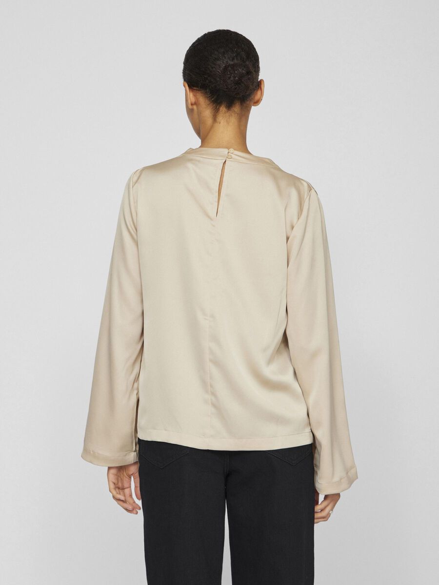 VILA HIGH NECK LONG SLEEVED TOP, Cement, highres - 14102733_Cement_004.jpg