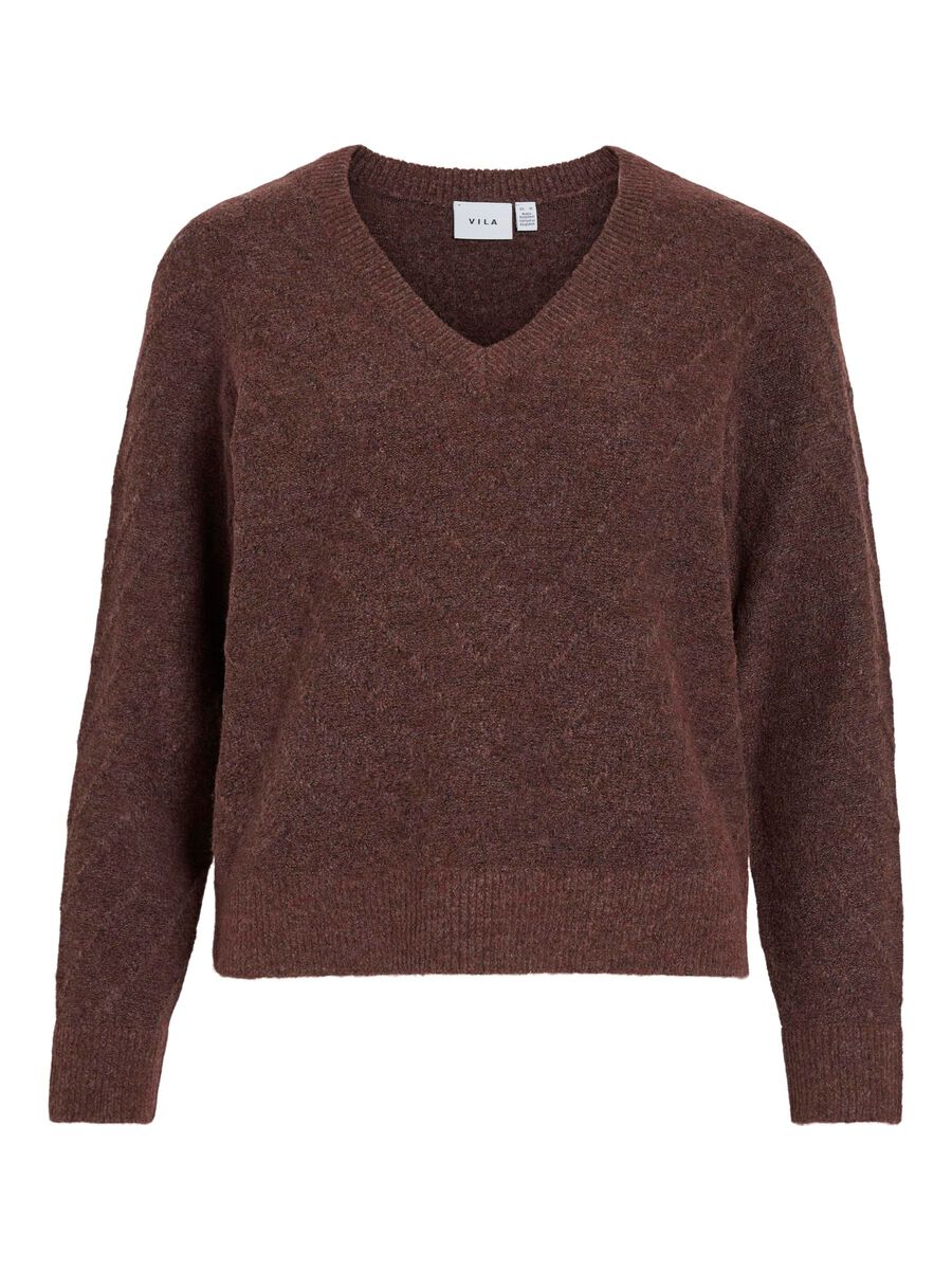 Product carousel image - VIESTHER V-NECK KNITTED PULLOVER, Cherry Mahogany | 1
