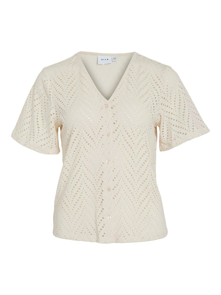 VILA VIDELAIA V-NECK SHORT SLEEVED SHIRT, Birch, highres - 14106624_Birch_001.jpg