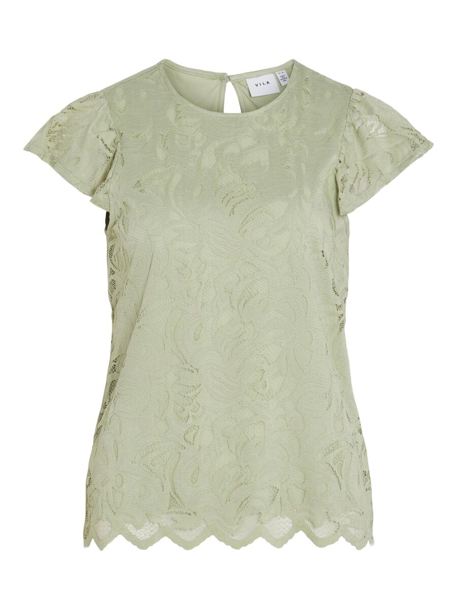 VILA LACE SHORT SLEEVED TOP, Swamp, highres - 14096588_Swamp_001.jpg