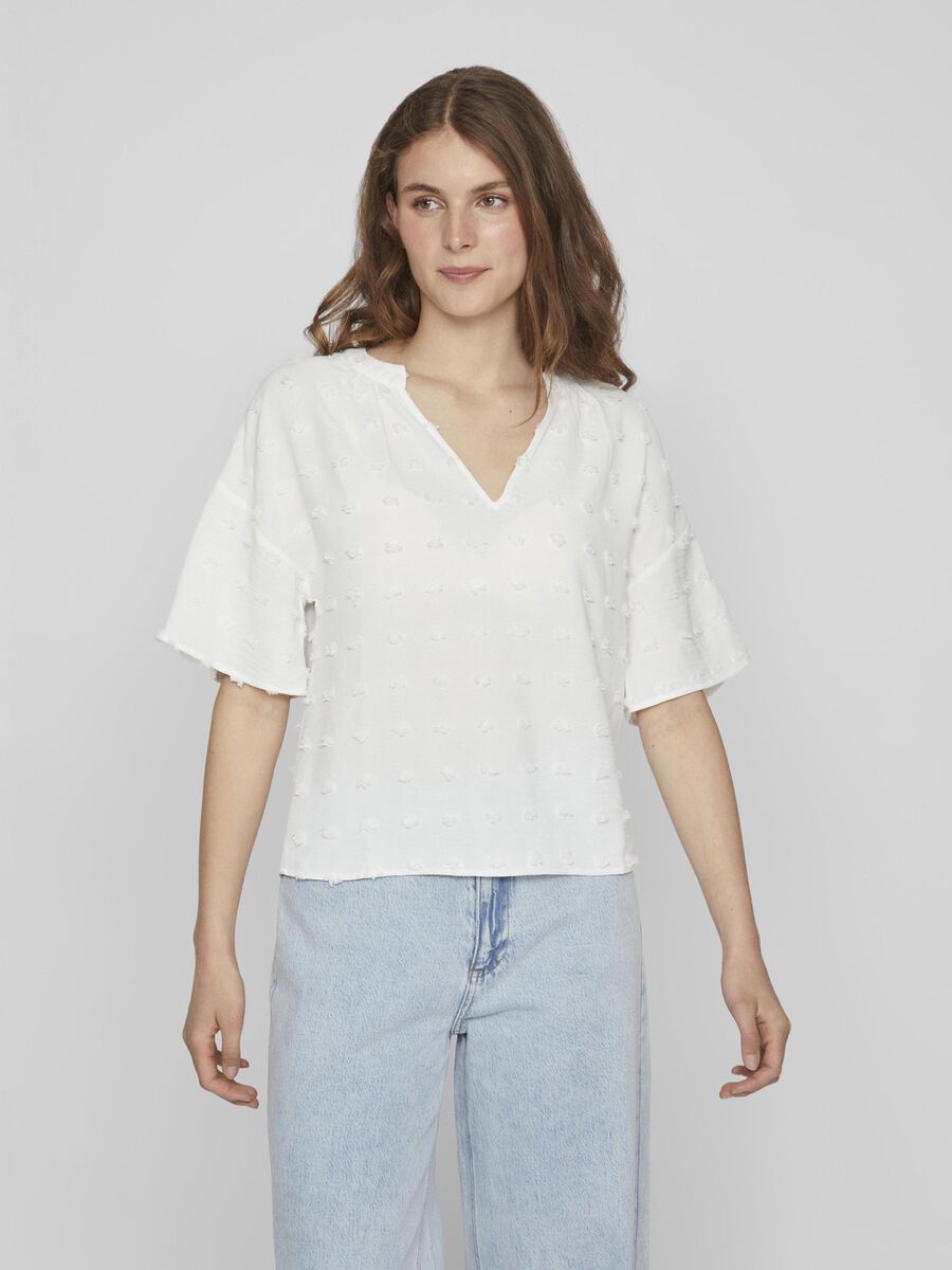 VILA V-NECK SHORT SLEEVED TOP, Cloud Dancer, highres - 14100486_CloudDancer_003.jpg