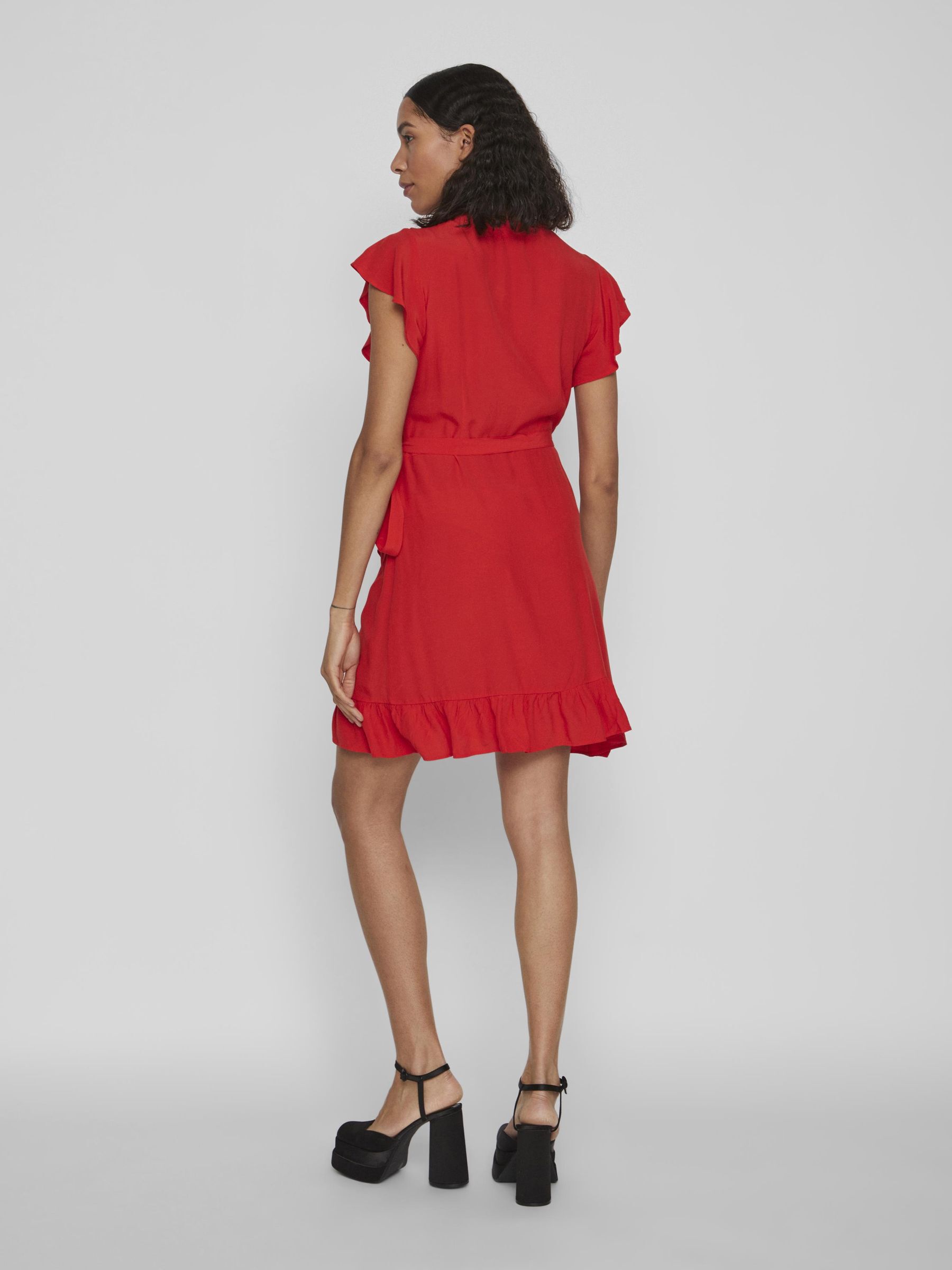 Short red wrap store dress
