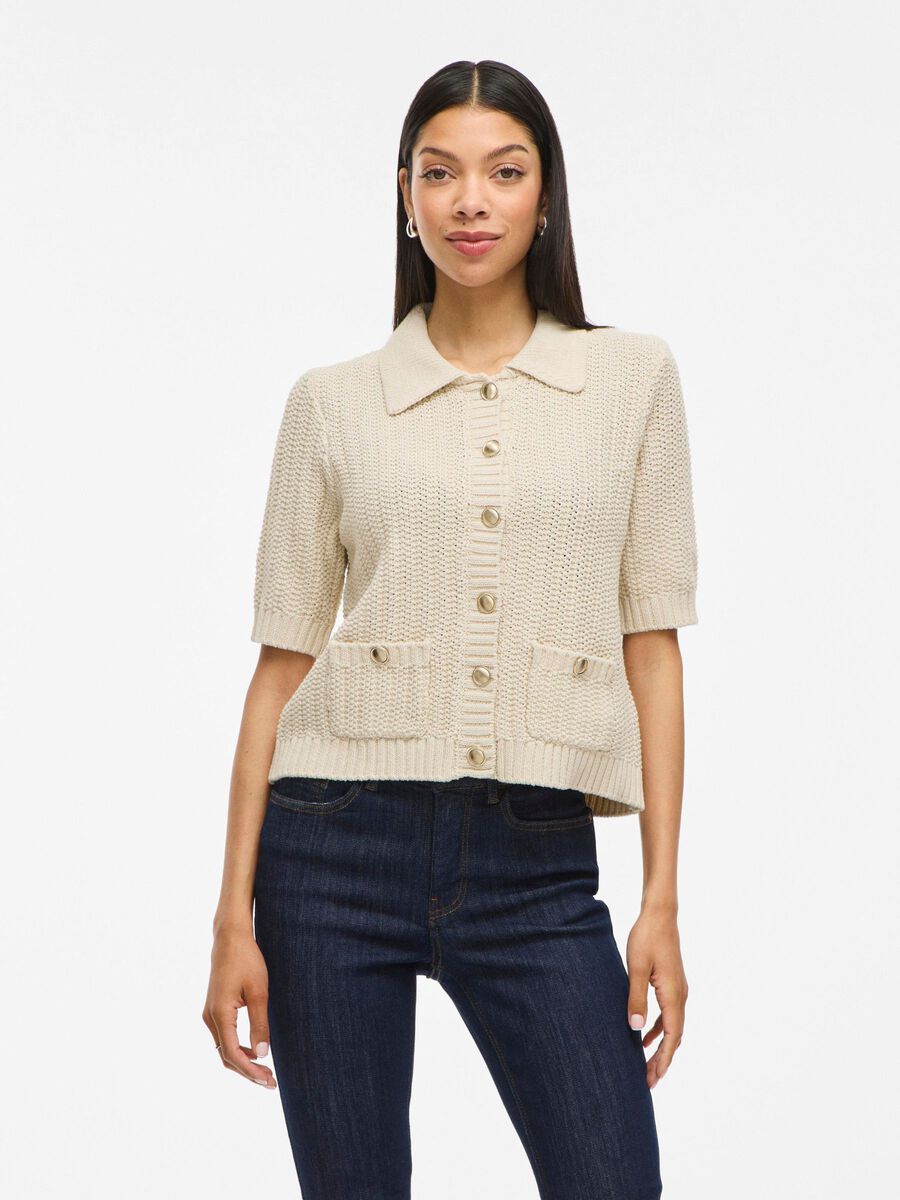 VILA VIGEORGIE SHORT SLEEVED KNITTED CARDIGAN, Birch, highres - 14108101_Birch_003.jpg