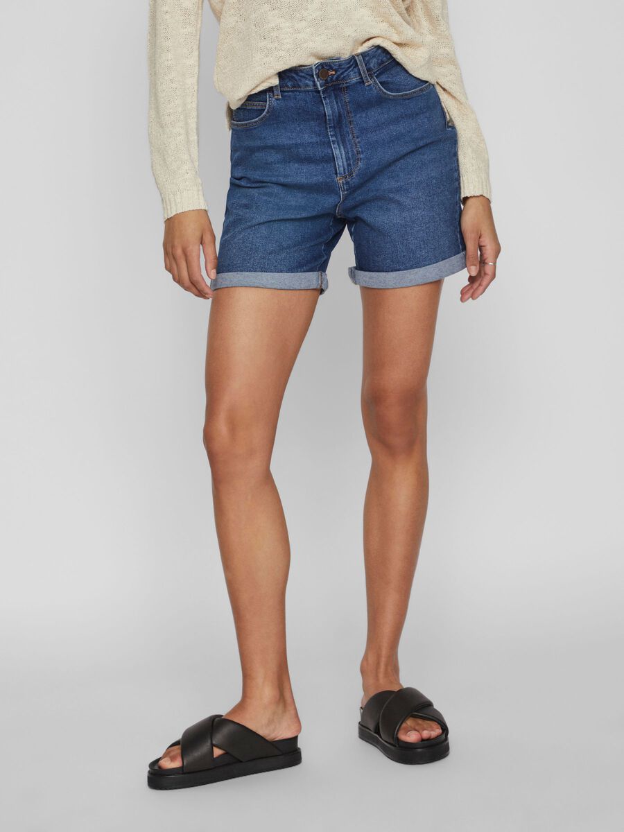 VILA HIGH-WAIST DENIM SHORT, Medium Blue Denim, highres - 14084720_MediumBlueDenim_003.jpg
