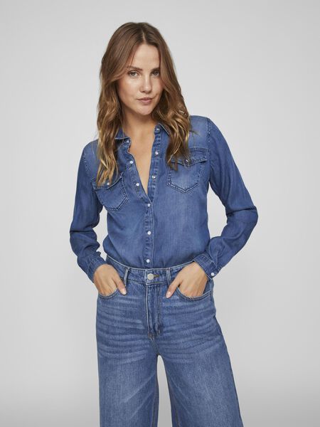 Vila POCKET DENIM SHIRT, Dark Blue Denim, highres - 14033008_DarkBlueDenim_604568_003.jpg