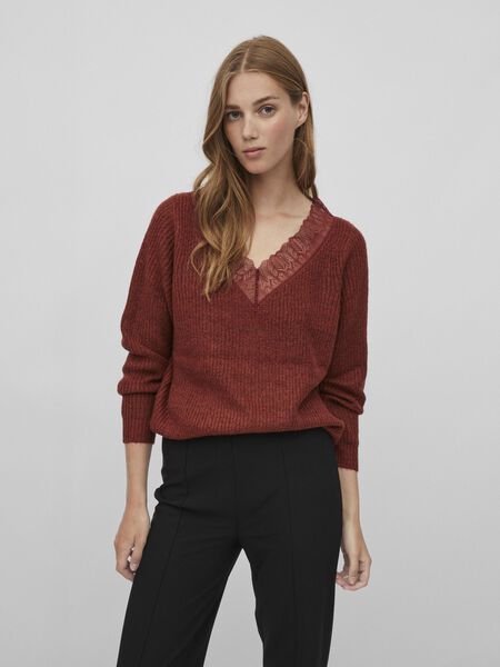 Vila V-NECK KNITTED PULLOVER, Fired Brick, highres - 14075513_FiredBrick_941824_003.jpg