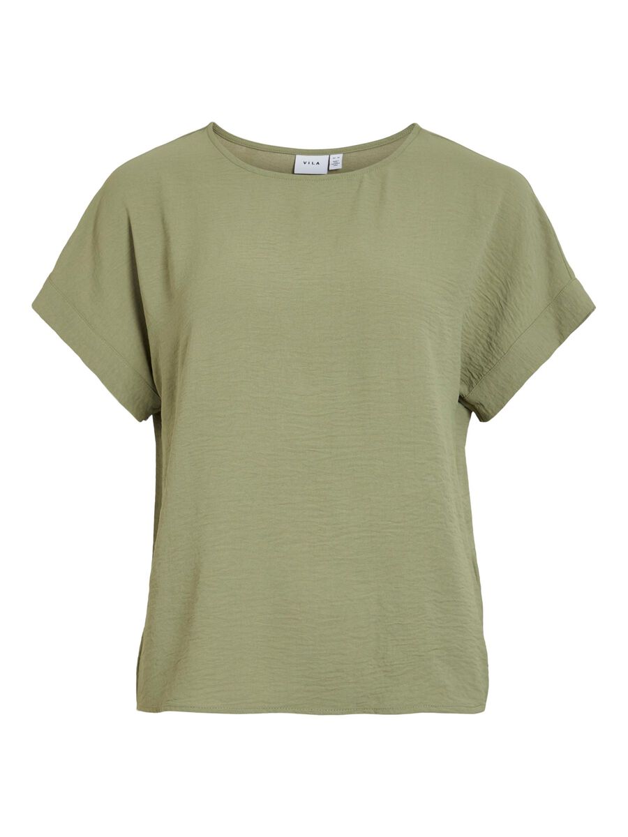 VILA ROUND NECK SHORT SLEEVED TOP, Oil Green, highres - 14101663_OilGreen_001.jpg