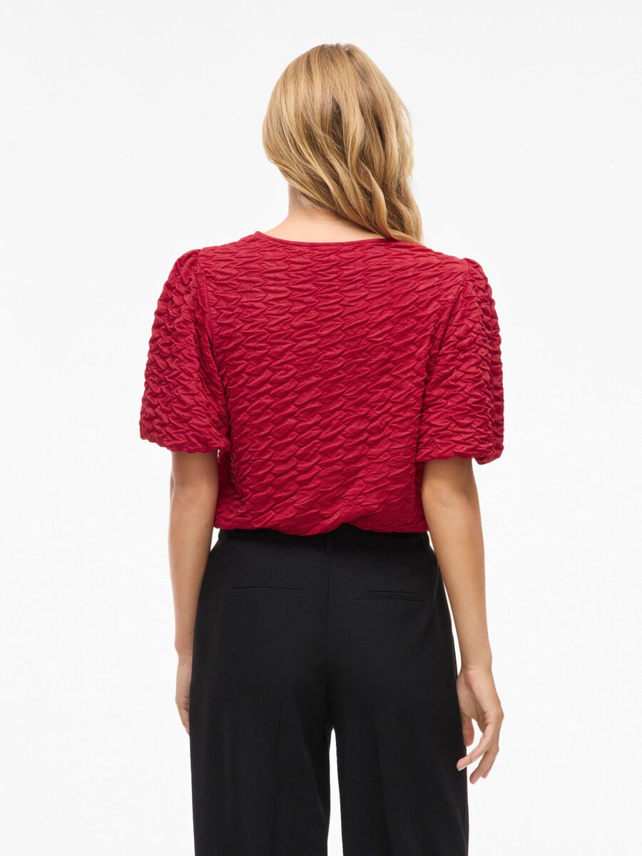 Product carousel image - VIBEANA ROUND NECK SHORT SLEEVED TOP, Jester Red | 2