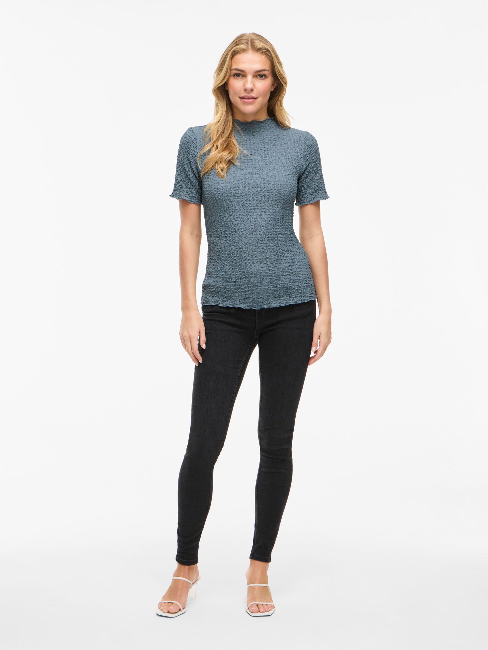 Carousel image - VIMALMEN HIGH NECK SHORT SLEEVED TOP, Coronet Blue | 4