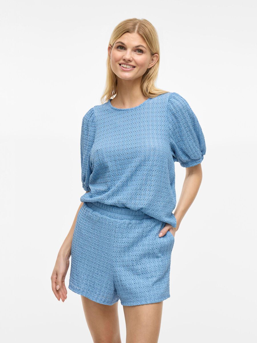 VILA VIMINERA ROUND NECK SHORT SLEEVED TOP, Blissful Blue, highres - 14106721_BlissfulBlue_003.jpg