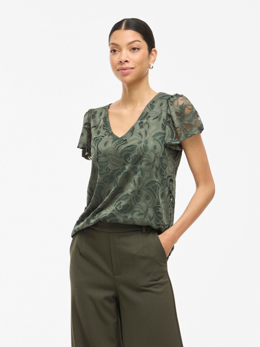 VILA VISTASIA V-NECK SHORT SLEEVED TOP, Laurel Wreath, highres - 14111231_LaurelWreath_003.jpg