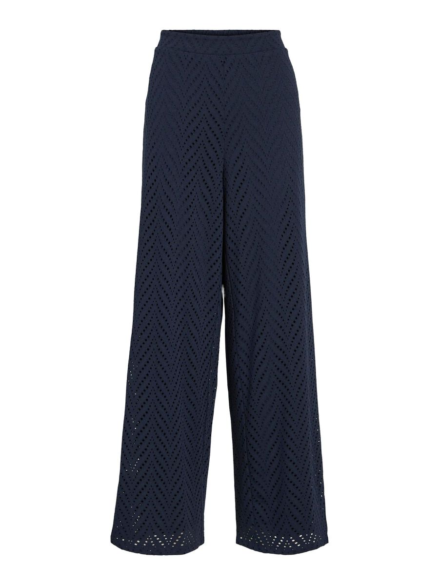 VILA VIDELAIA HIGH WAIST PANTALONI GAMBA AMPIA, Navy Blazer, highres - 14106628_NavyBlazer_001.jpg