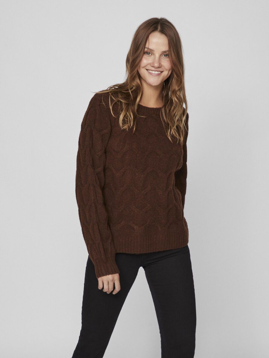Vila CABLE KNITTED PULLOVER, Shaved Chocolate, highres - 14087544_ShavedChocolate_1040400_003.jpg