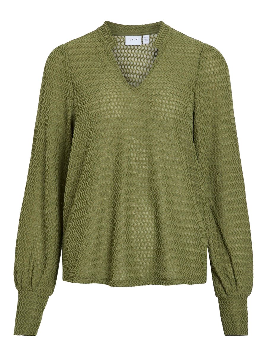 VILA V-NECK LONG SLEEVED TOP, Capulet Olive, highres - 14107408_CapuletOlive_001.jpg