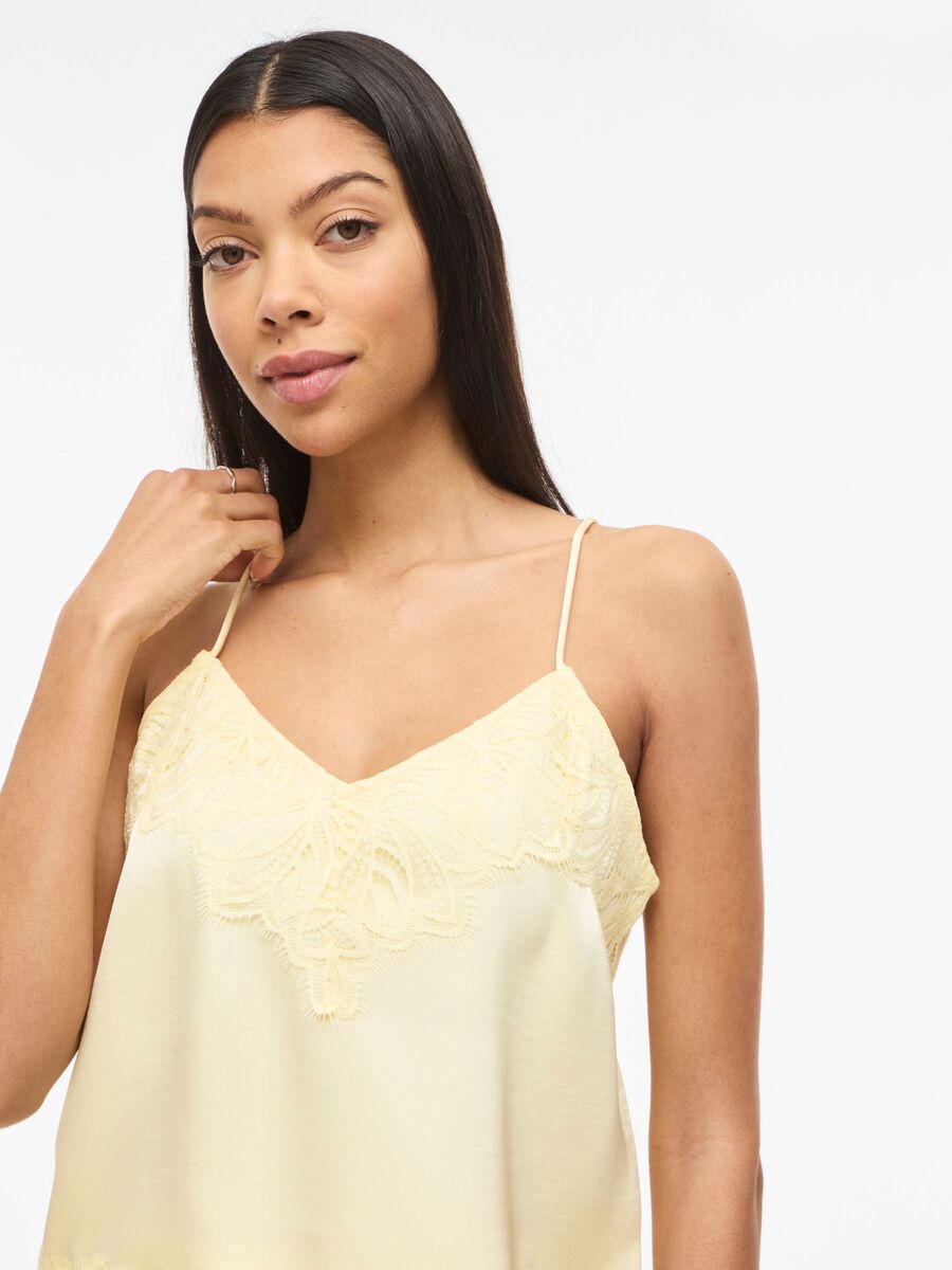 Carousel image - VILEA ASYMMETRIC LACE STRAP TOP, Pastel Yellow | 3