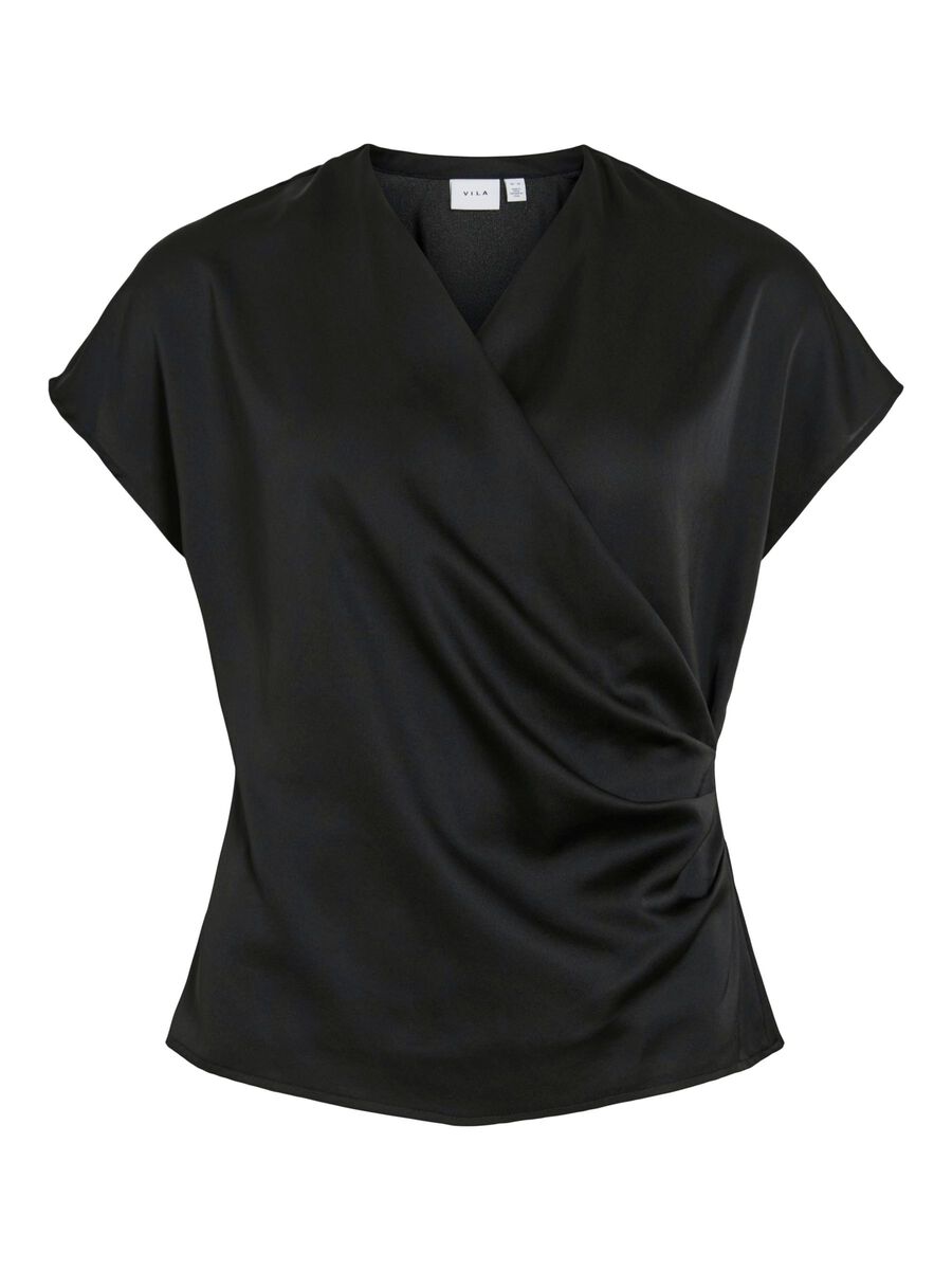 VILA VIELLETTE DRAPED CAP SLEEVE TOP, Black, highres - 14112849_Black_001.jpg