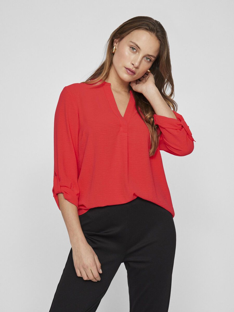 VILA 3/4 SLEEVED V-NECK TOP, Poppy Red, highres - 14103258_PoppyRed_003.jpg