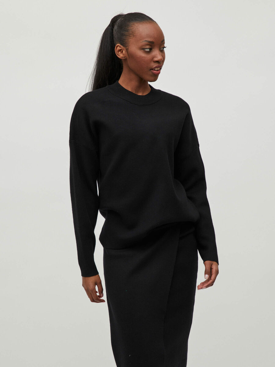 Vila HIGH NECK KNITTED PULLOVER, Black, highres - 14060140_Black_003.jpg