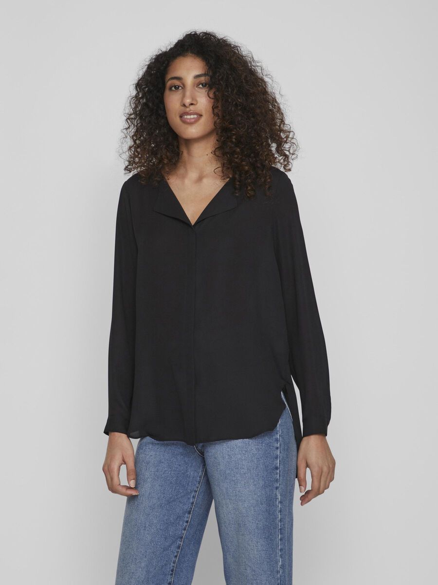 Vila HIGH LOW SPLIT-NECK OVERHEMD, Black, highres - 14044253_Black_003.jpg