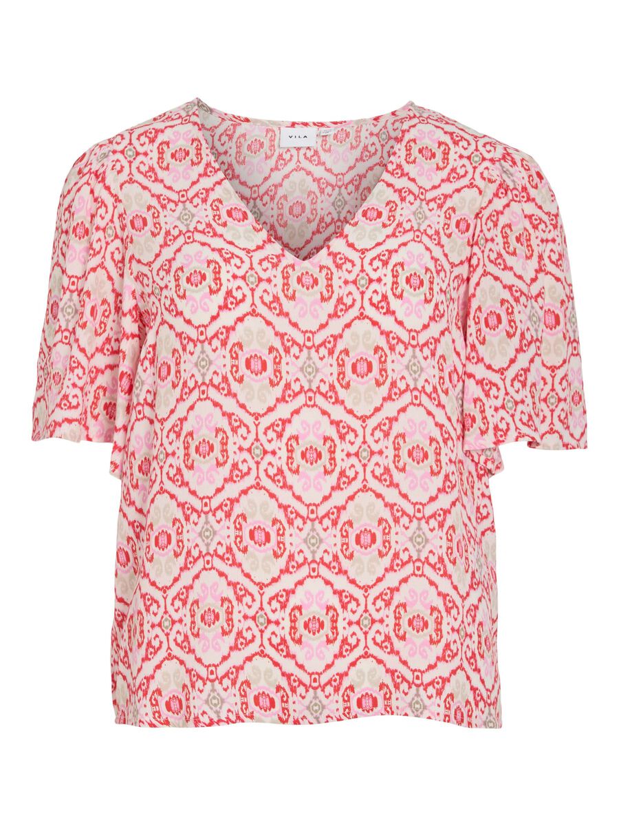 VILA VIKIKKI V-NECK SHORT SLEEVED TOP, Snow White, highres - 14109538_SnowWhite_1213998_001.jpg
