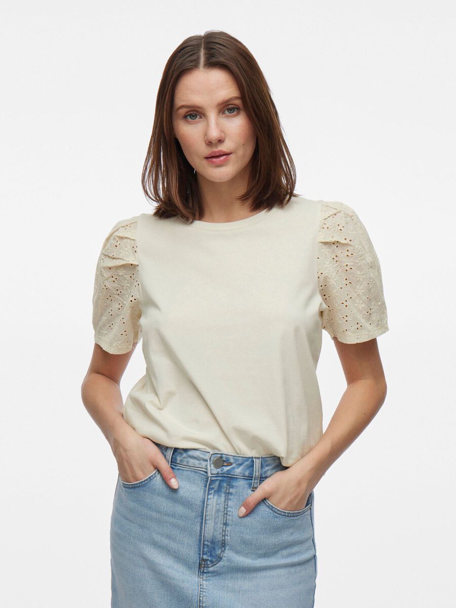 VILA ROUND NECK SHORT SLEEVED TOP, Birch, highres - 14103334_Birch_003.jpg